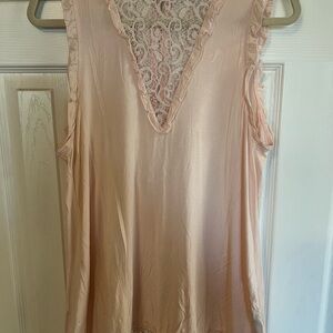 Elegant Pink Sleeveless POL Top with Lace Detail